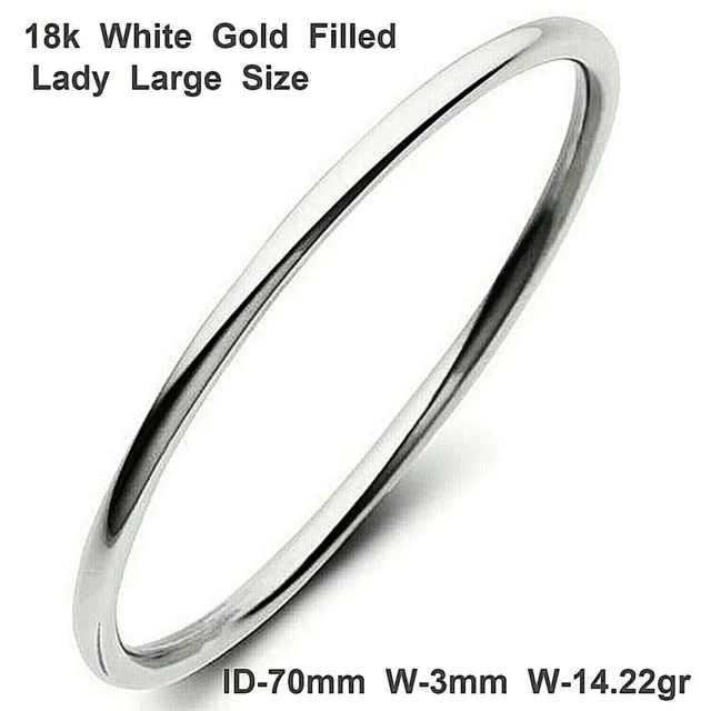 Bangle Real 18k White Gold Filled Solid Ladies Statement Cuff Bracelet Sz 70mm