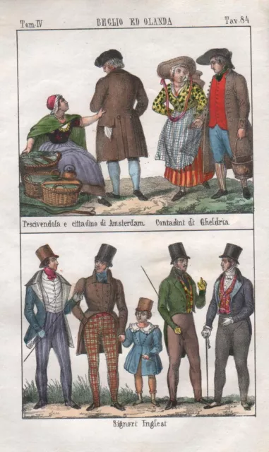 1840 - Amsterdam Geldern England Trachten Tracht costumes Lithographie
