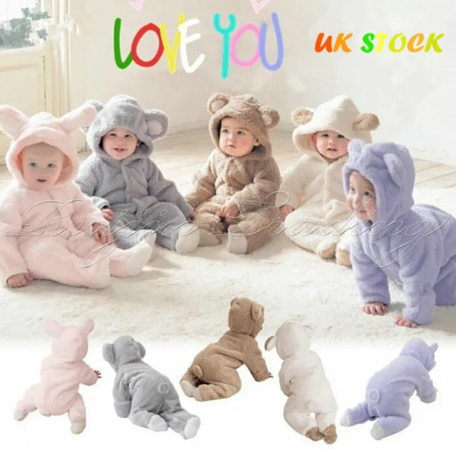 Newborn Baby Boy Girl Kids Bear Hooded Romper Jumpsuit Outfit Clothes Outfits