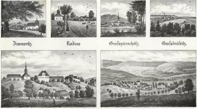 MILDA, GROSSPÜRSCHÜTZ, u.a. - Sachsens Kirchen-Galerie - Lithographie 1843