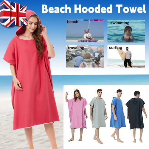 Unisex Beach Towel Changing Robe Bath Hooded Quick Dry Poncho Bathrobe Adult  UK