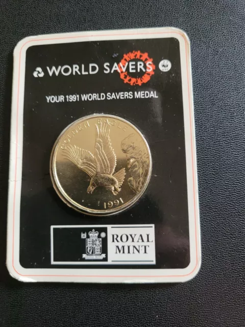 1991 Golden Eagle Natwest World Savers Medal On Original Card