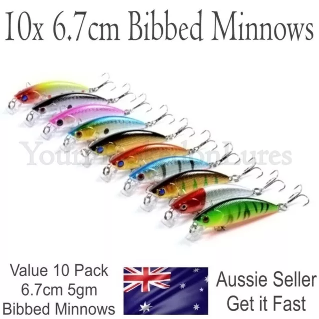 10 Bream & Redfin Fishing Lures Flathead Salmon Tailor Jacks Bass Minnows 6.7cm