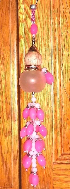 Porte-Bonheur Chinois - Pendule En Verre/Résine Rose Avec Turquoise - Cordelette Rose - Neuf
