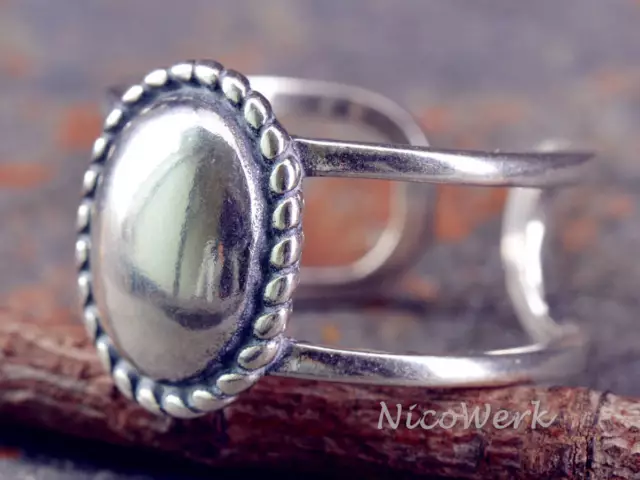 Bague en Argent Miroir Vintage Noirci Lisse Ovale 925 Amovible