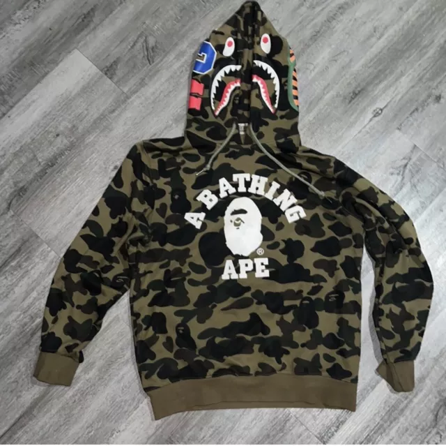 AUTHENTIC A BATHING APE BAPE COLOR CAMO COLLEGE PULLOVER HOODIE BLACK RED L  NEW