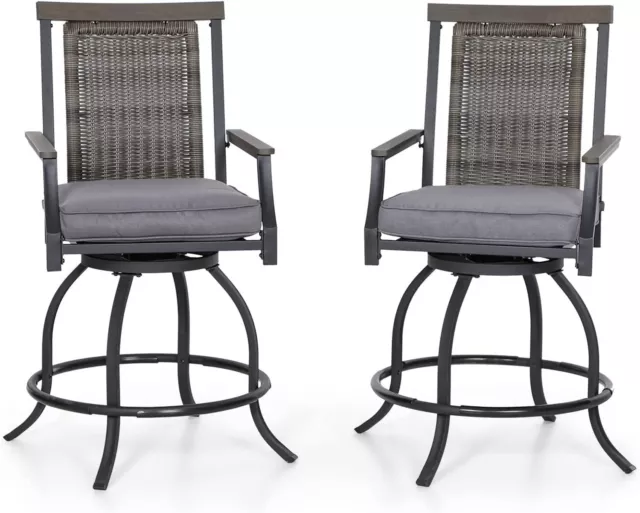 PHI VILLA Outdoor Swivel Bar Stools Set of 2 Couter Height Rattan Patio Chairs