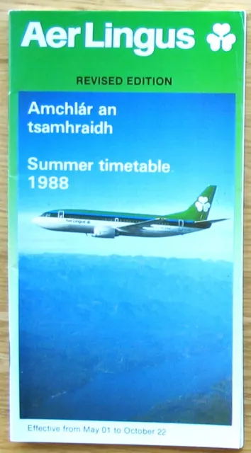 Aer Lingus system airline timetable Summer 1988 Revised Edn eff 1 May