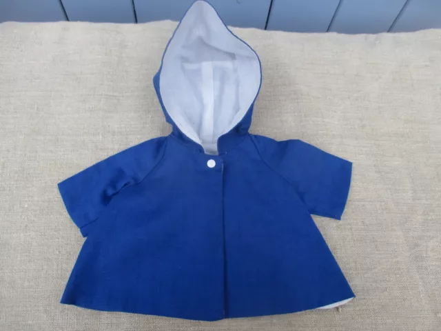 Joli manteau ancien en toile bleue entièrement doublé  pour poupée ancienne 3