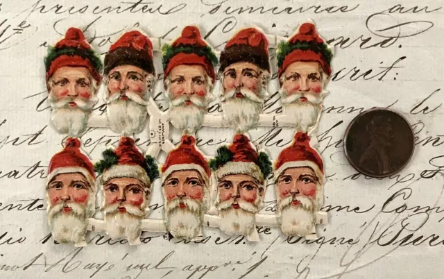 10 pcs Vintage/Antique Santa Heads Diecut Victorian Paper Scrap