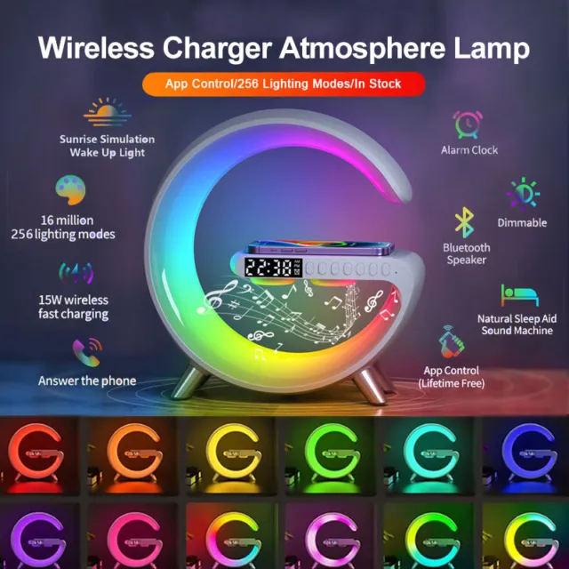 LGB Speaker Lamp Wireless Charger Alarm Atmosphe Bluetooth Portable Desk Bedside 2