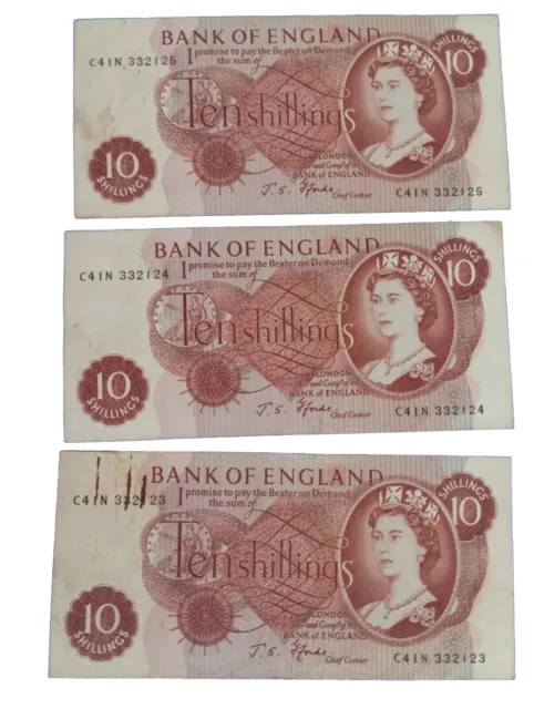 BANK of ENGLAND 3Stück 10 Schilling mit fortlaufender Nummer!!!1967