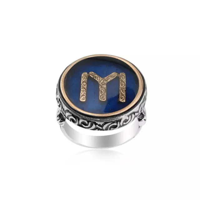 925 Silver Dirilis Ottoman Enamel Blue Men Ring Huge Traditional Jewellery 2