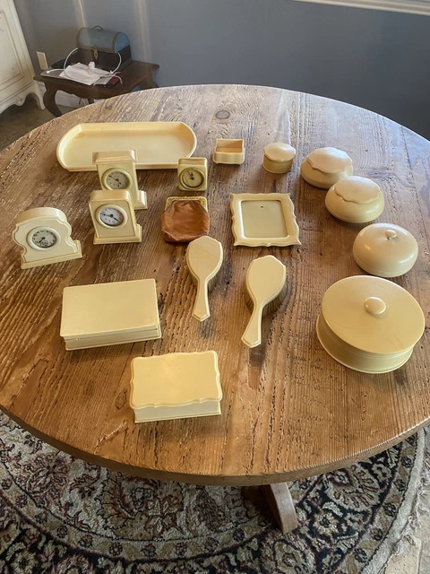Antique Art Deco Bakelite Celluloid Yellow Lot Of 24 Pieces