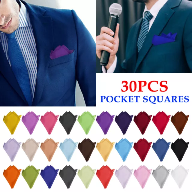 30PCS Mens Handkerchiefs Solid Color Set Handkerchief Hanky Silk Pocket Square