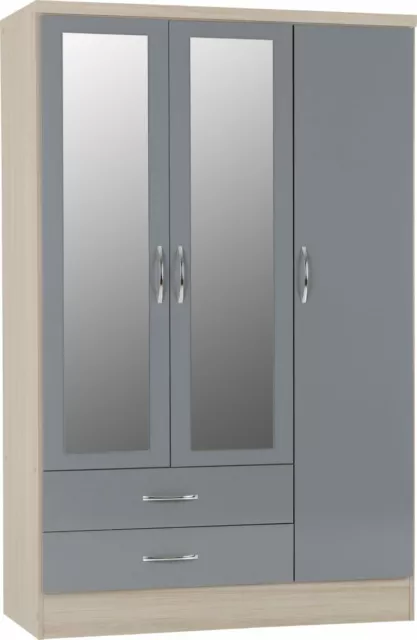 Nevada 3 DOOR 2 DRAWER MIRRORED WARDROBE GREY