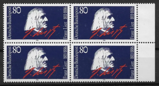 Bund 1986 ** Mi 1285 Franz Liszt im Viererblock VB 4er Block Rand rechts 04260D