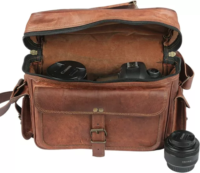 DSLR SLR Handmade Leather Men's Camera Shoulder Messenger Satchel Bag