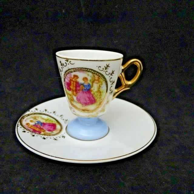 Juego de Tazas y Platillo Estilo Fragonard Japón Porcelana Pintada a Mano De Colección