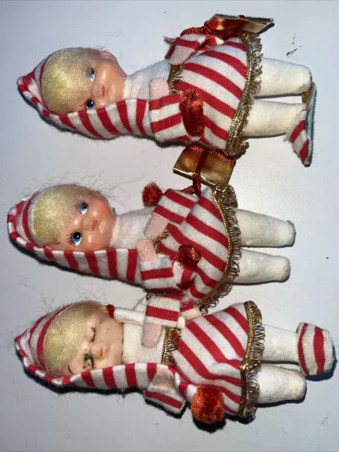 Vintage 1950s Christmas Pixie Elf Ornaments. NonColorfast Japan Lot Of 3