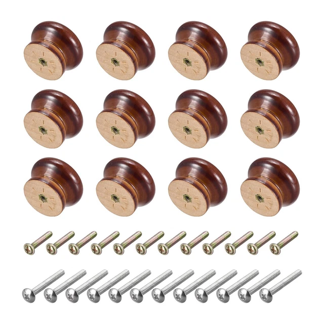Rotonde Legno Manopole,12pz 33mm Dia Tirare Maniglie per Cassetto,Scuro Marrone
