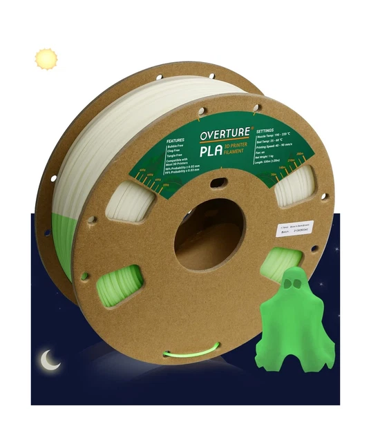 OVERTURE Glow PLA Filament 1.75mm 3D Printer Filament, 1kg Spool (2.2lbs), Di...
