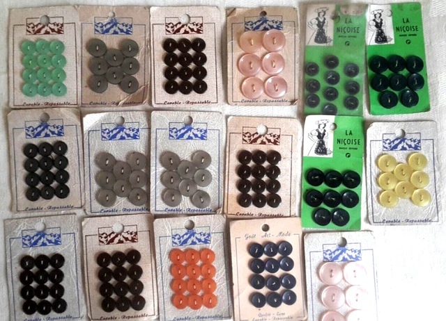 Plaque De 48 Boutons Anciens | Assortiment Neuf Pour Couture, Mercerie Et Création