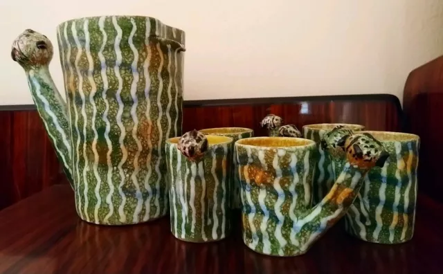 Raro Pastorelli Avellino Brocca Caraffa E Bicchieri Ceramica Artistica Anni '50