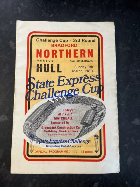 Bradford Northern v Hull FC Challenge Cup 3rd Round Sun 9th Mar 1980