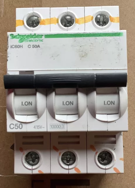 Schneider Merlin Gerin Multi 9 C60H 50amp Type C Triple Pole 3 Phase MCB Breaker