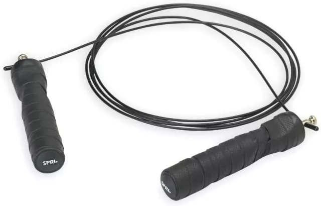 Adjustable 9 ft Covered Steel Cable Jump Rope, Black, SPRI NEW IN BOX