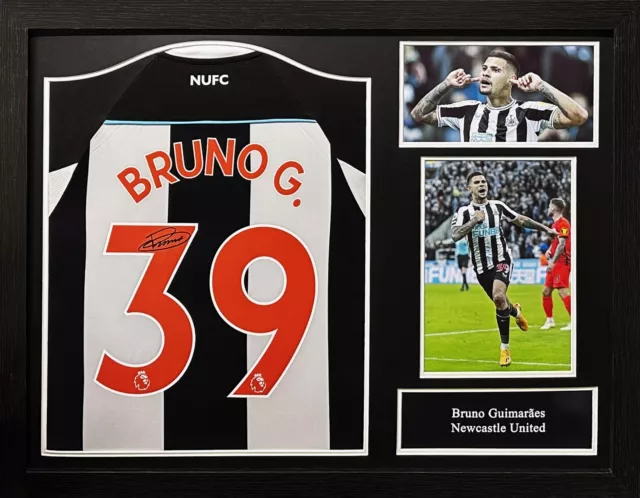 Framed Bruno Guimaraes Signed Newcastle United 21/22 Football Shirt Proof & Coa