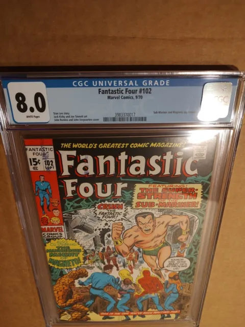 Fantastic Four 102 CGC 8.0 (VF) Sub-Mariner and Magneto! 9/70 (White Pages)