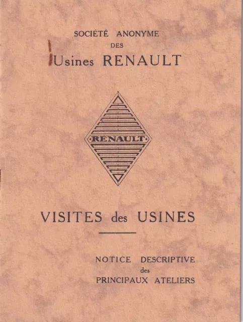 Livret catalogue : USINES RENAULT / VISITES DES USINES Année 30