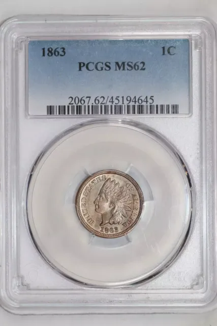 1863 Indian Head Cent Pcgs Ms62