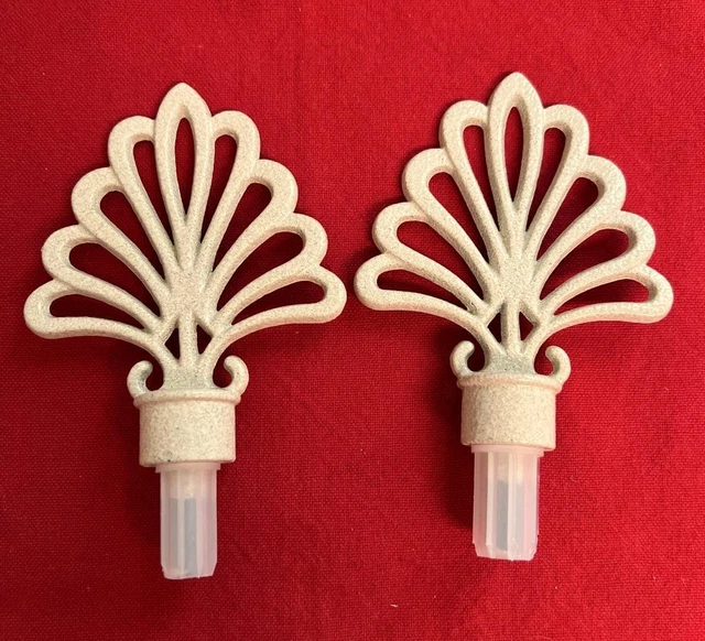 Vintage 2 Beige Painted Metal Curtain Window Drapery Rod End Caps 5 x 3.25 in