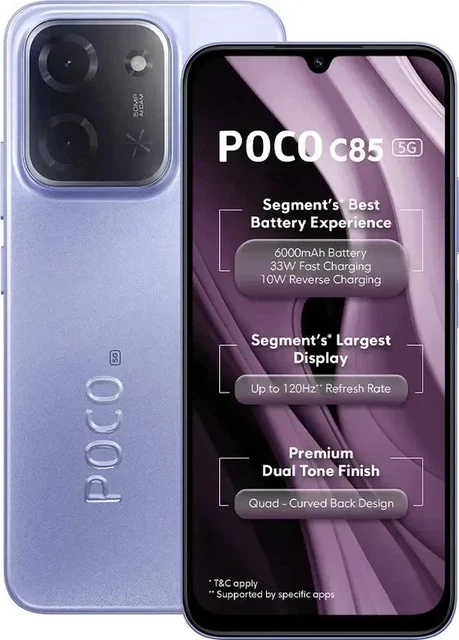 Poco Factory POCO C85 5G Factory Unlocked Dual SIM 6GB/128GB Storage-Ultra Slim ...