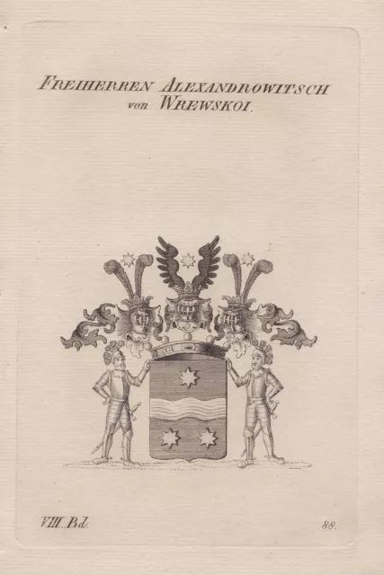 1830 Alexandrowitsch Wrewskoi Wappen coat of arms Kupferstich Heraldik heraldry