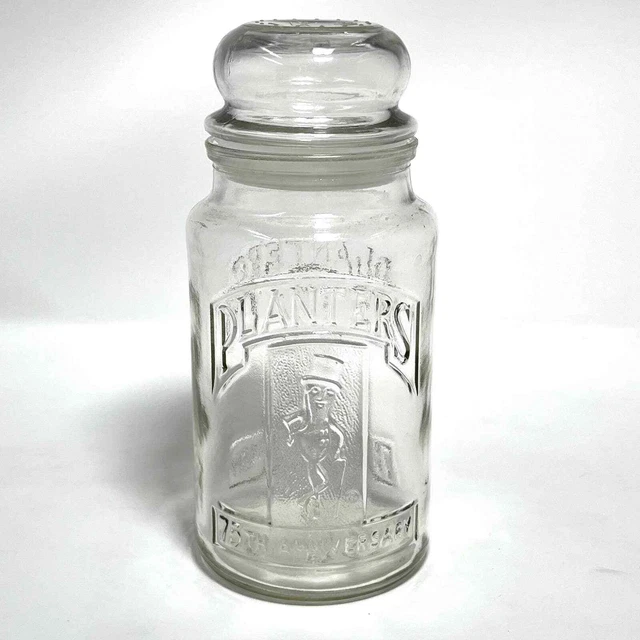 Vintage Planters Peanuts Mr. Peanut 75th Anniversary Glass Jar 1981