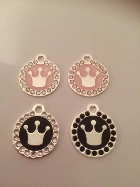 Pink Princess / Prince Crown Engraved Pet Tag / Disc with Diamantes  - Cat /Dog