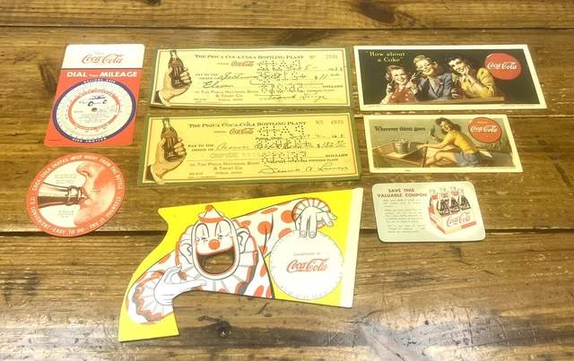 ‘30s-‘60s Vintage Coca Cola Ephemera LOT of 8 ~ Checks Coupons Promos Coke +