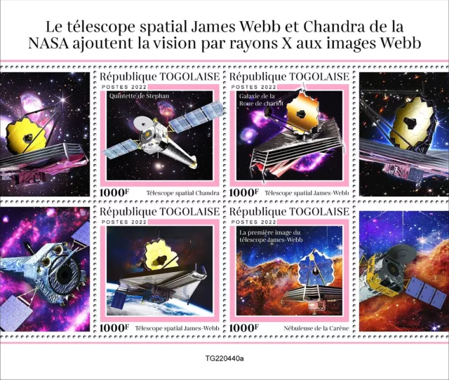 NASA CHANDRA Observatory & James Webb Space Telescope Stamp Sheet (2022 Togo)