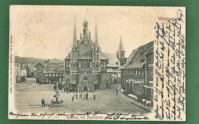 01 138 AK Relief-Prägedruck Wernigerode, Rathaus mit Marktplatz