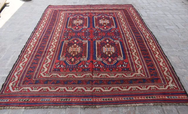 6'8 x 9'1 ft Handmade afghan tribal maldari wool area kilim rug, 6x9 persian rug