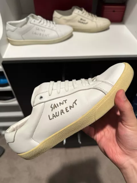 Mens White Saint Laurent Sneakers Gold Logo