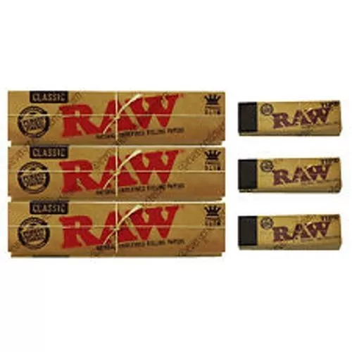 RAW Genuine Rolling Papers King Size Slim Classic Unrefined Skin+ RAW TIPS FREE. 2