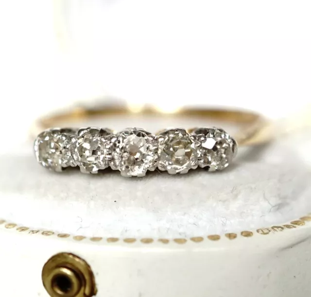 Antiker englischer Art Deco Ring 0,55ct Diamanten 750 Gelbgold + Platin   B3907