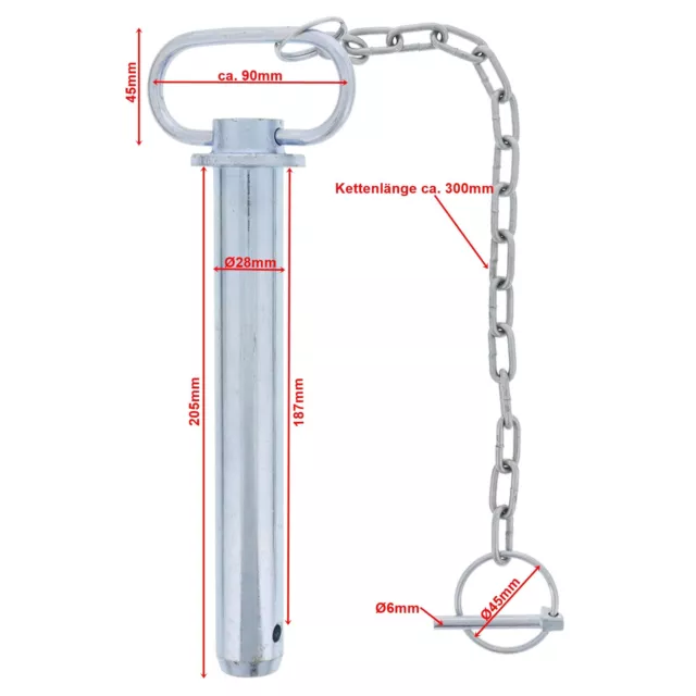 Unterlenkerbolzen mit Handgriff Kette Kat.2 187mm Unterlenker Steckbolzen Bolzen 2