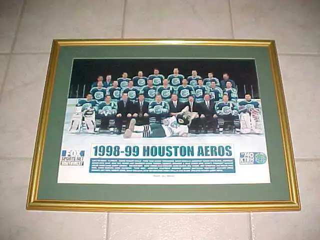 1998-99 HOUSTON AEROS Framed Team Photo 740 KTRH Fox Vintage Turner Cup IHL