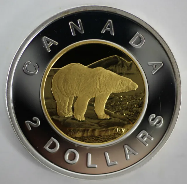 2002 Canada Toonie Proof Silver With 24K Gold Plated Core Two Dollar Coin